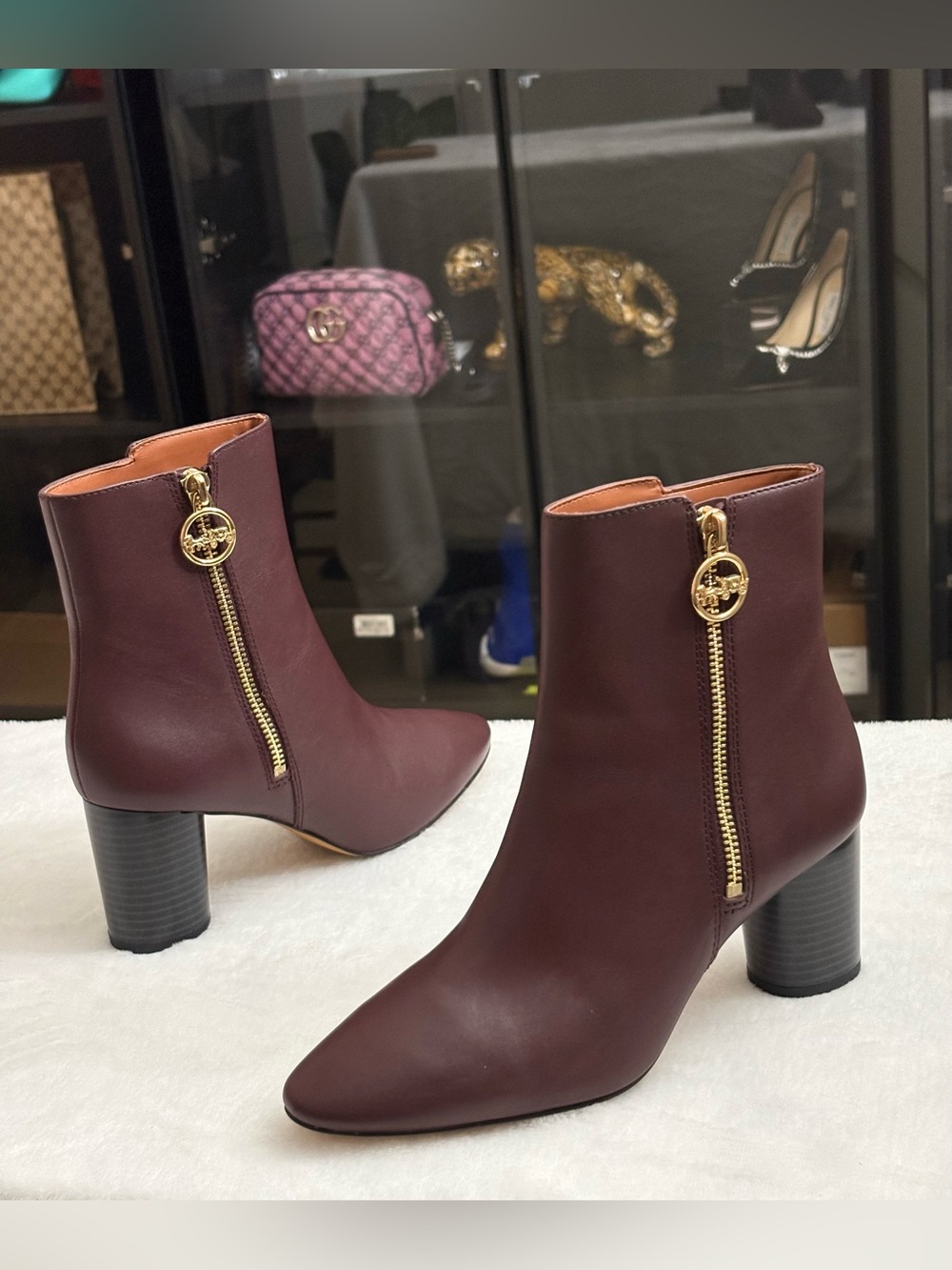 COACH Cranberry Iris Leather Ankle Boots – Women’s Size 6